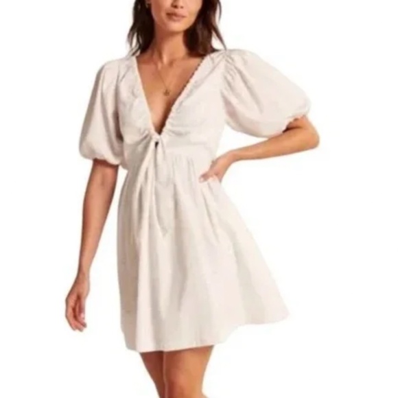 NWT Abercrombie & Fitch Cinch-Front Mini Dress Black/White - Picture 2 of 7